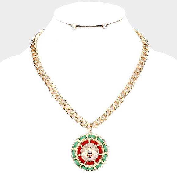 Honey Bee Green & Red Suede Round Necklace Set - Picture 5 of 7